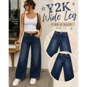 Fire & Rain Wide Leg Jeans Size 13 Dark Wash Stretch Denim High Rise